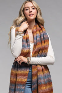 PLUSH OBLONG SCARF (MULTICOLORED in shades of rust, mustard, blue)
