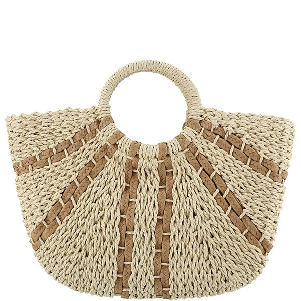 HALF MOON STRAW TOTE BAG (BEIGE/KHAKI) Faux Straw Purse

Wrapped Handles
Inside Cloth Lining with Drawstring
Inside Pocket