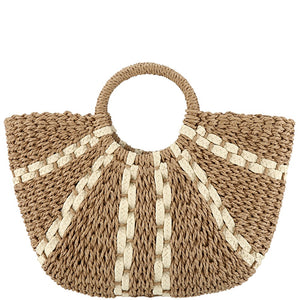 HALF MOON STRAW TOTE BAG (KHAKI/BEIGE) Faux Straw Purse

Wrapped Handles
Inside Cloth Lining with Drawstring
Inside Pocket