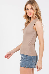 V-NECK DOUBLE LAYER TANK (MOCHA)  Cotton/Spandex Blend