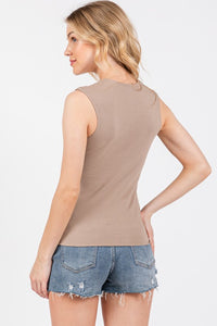 V-NECK DOUBLE LAYER TANK (MOCHA)  Cotton/Spandex Blend
