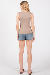 V-NECK DOUBLE LAYER TANK (MOCHA)  Cotton/Spandex Blend