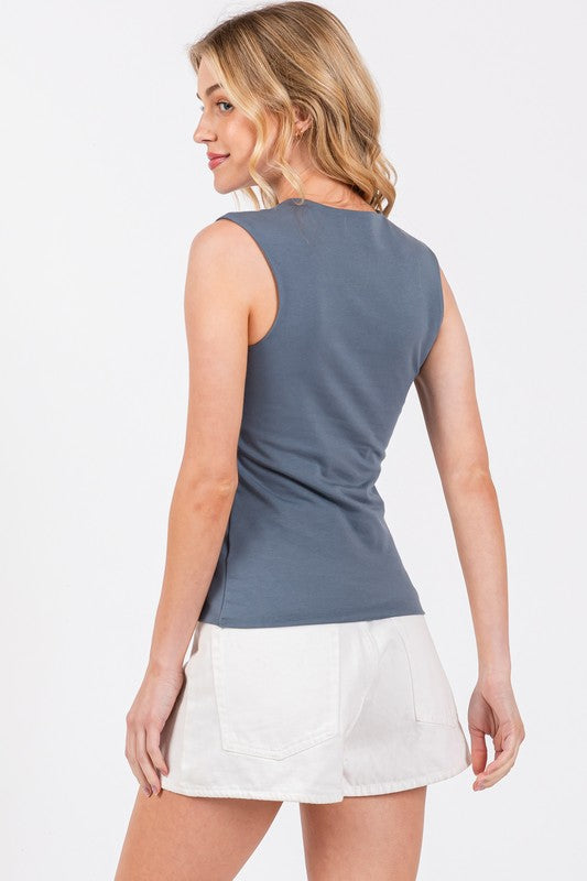 V-NECK DOUBLE LAYER TANK (Off White)  Cotton/Spandex Blend