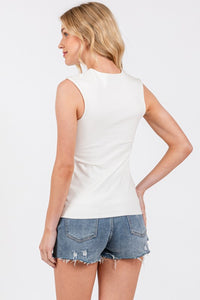 V-NECK DOUBLE LAYER TANK (WHITE)  Cotton/Spandex Blend