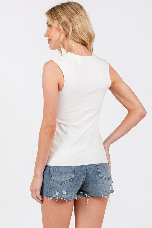 V-NECK DOUBLE LAYER TANK (WHITE)  Cotton/Spandex Blend
