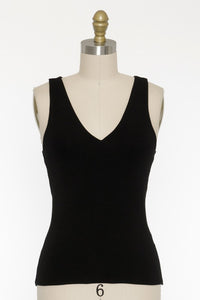 V-NECK DOUBLE LAYER TANK (BLACK)  Cotton/Spandex Blend