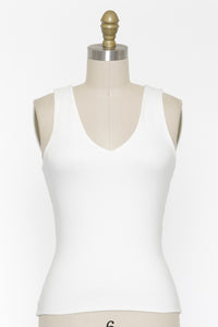 V-NECK DOUBLE LAYER TANK (Off White)  Cotton/Spandex Blend