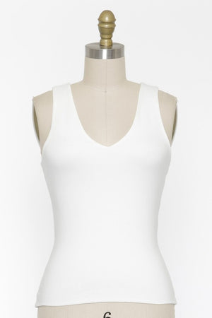 V-NECK DOUBLE LAYER TANK (Off White)  Cotton/Spandex Blend