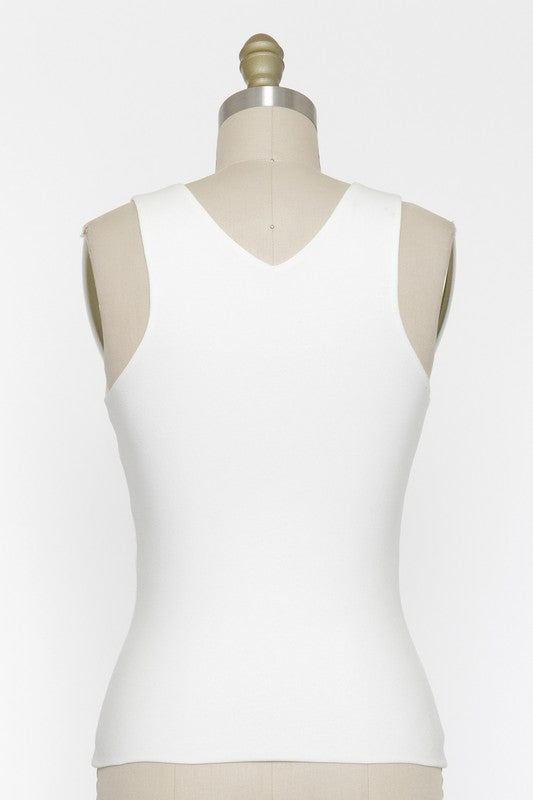 V-NECK DOUBLE LAYER TANK (Off White)  Cotton/Spandex Blend