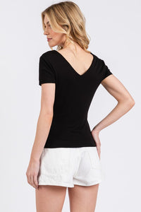 SHORT SLEEVED LINED V-NECK TEE (BLACK)