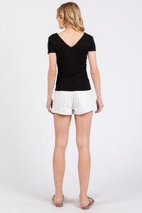 SHORT SLEEVED LINED V-NECK TEE (BLACK)