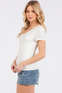 SHORT SLEEVED LINED V-NECK TEE (IVORY)