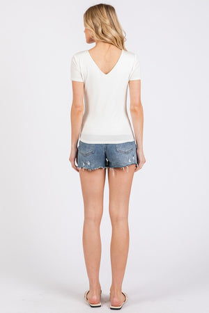 SHORT SLEEVED LINED V-NECK TEE (IVORY)