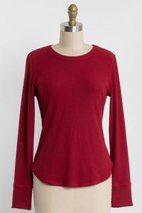 LONG SLEEVED RIB-KNIT TEE (WINE)