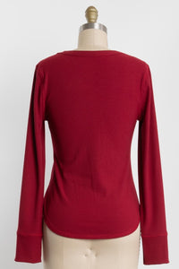 LONG SLEEVED RIB-KNIT TEE (WINE)