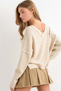 DOLMAN SLEEVE THERMAL KNIT TOP (NATURAL)