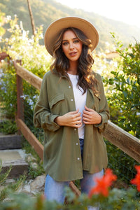 OVERSIZED BUTTON DOWN TOP (OLIVE) with dolman sleeves