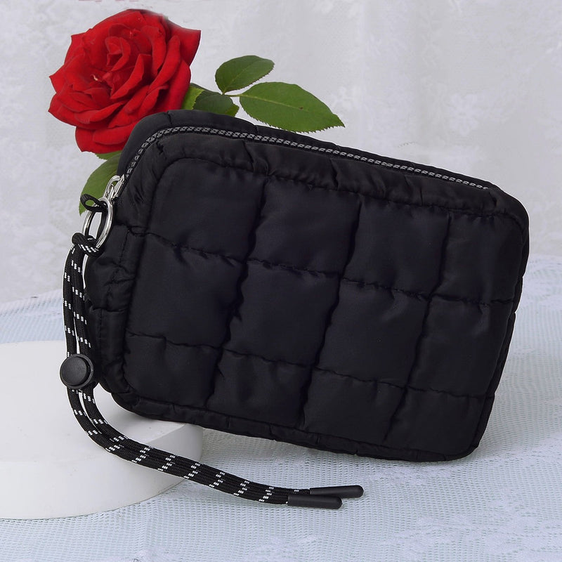 Black quilted puffer clutch/pouch with zipper closure