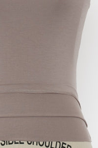 CLOSE UP OF RAYON MODAL DOUBLE LAYER TANK TOP WITH SQUARE NECK IN MOCHA