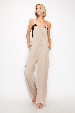 WIDE LEG TENCEL OVERALLS (TAUPE)