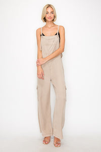 WIDE LEG TENCEL OVERALLS (TAUPE)