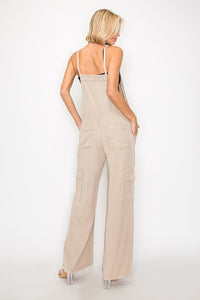 WIDE LEG TENCEL OVERALLS (TAUPE)