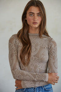 JACQUARD FISHNET LAYERING TOP (ASH MAUVE)