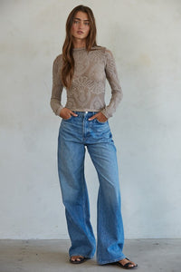 JACQUARD FISHNET LAYERING TOP (ASH MAUVE)