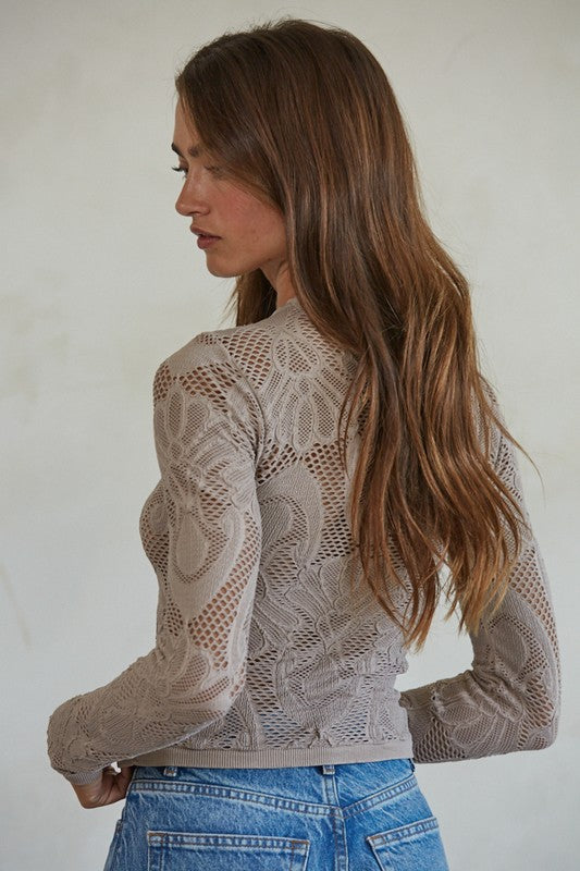 JACQUARD FISHNET LAYERING TOP (ASH MAUVE), REAR VIEW