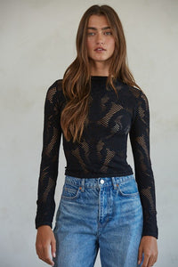 JACQUARD FISHNET LAYERING TOP (BLACK)