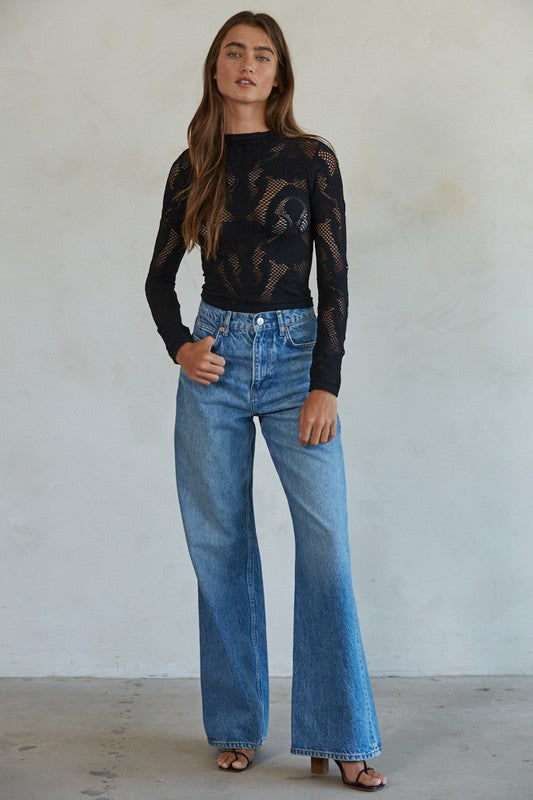 JACQUARD FISHNET LAYERING TOP (BLACK)