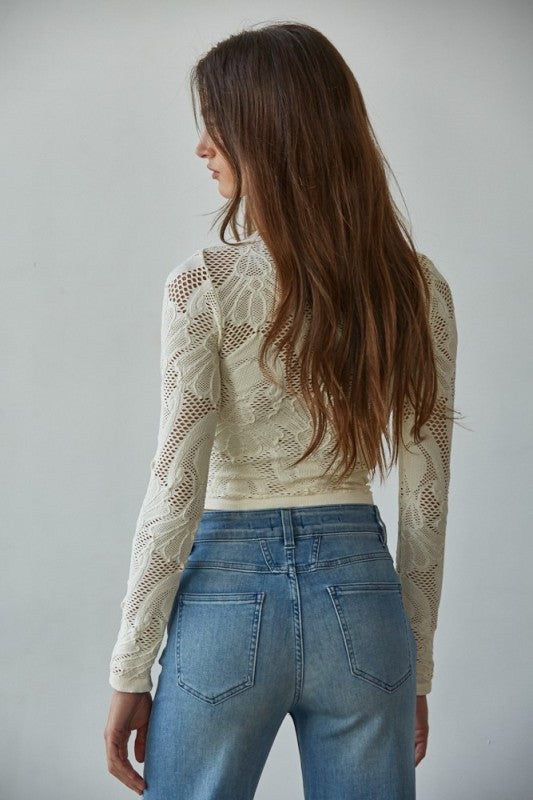 JACQUARD FISHNET LAYERING TOP (CREAM), REAR VIEW