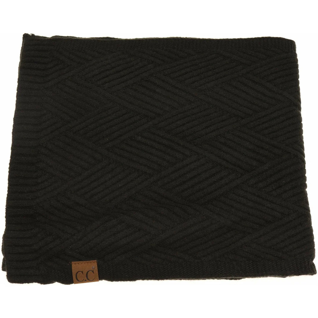 C.C HEATHERED SCARF (Black) with patterned knit