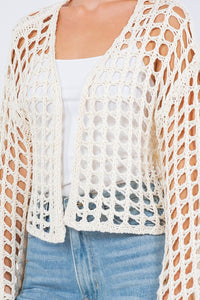 Crochet top with long voluminous sleeves; no closures, ivory 