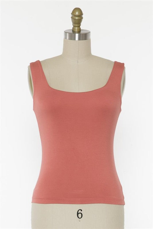 Spice Coral Square Neck Tank Top Lined Fitted Spandex in Fabric for Stretch Made in the USA