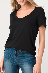 SHORT SLEEVE V-NECK TEE (BLACK) in an ultra soft modal blend