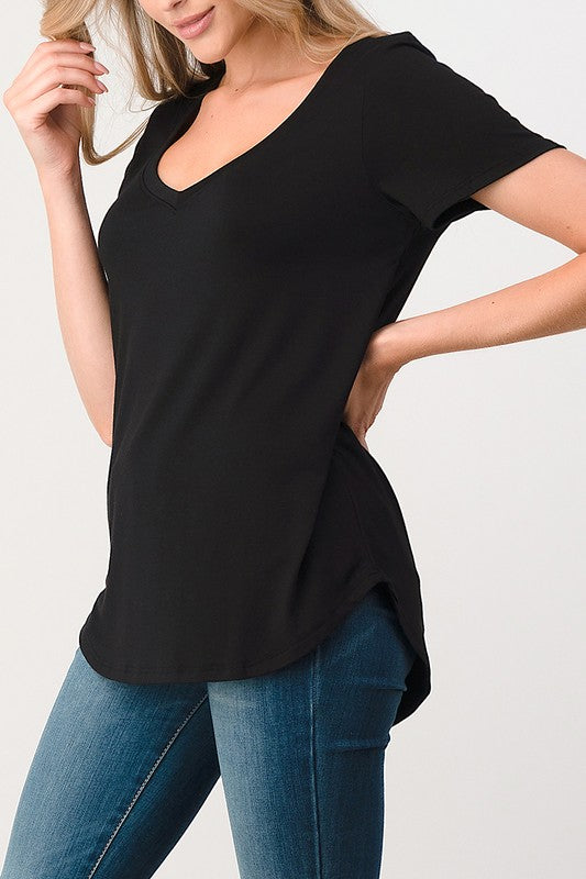 SHORT SLEEVE V-NECK TEE (BLACK) in an ultra soft modal blend