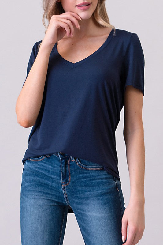 SHORT SLEEVE V-NECK TEE (Navy) in an ultra soft modal blend