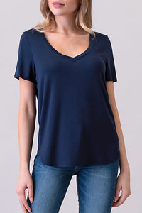 SHORT SLEEVE V-NECK TEE (Navy) in an ultra soft modal blend