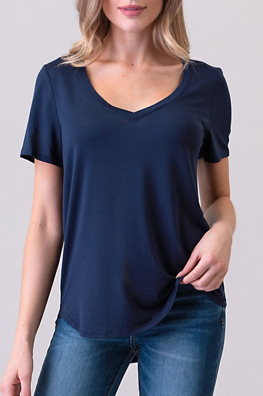 SHORT SLEEVE V-NECK TEE (Navy) in an ultra soft modal blend