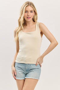 DOUBLE LAYER SQUARE NECK "SCUBA" TOP (STONE)