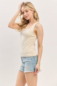 DOUBLE LAYER SQUARE NECK "SCUBA" TOP (STONE)