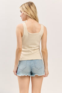 DOUBLE LAYER SQUARE NECK "SCUBA" TOP (STONE)