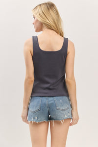 DOUBLE LAYER SQUARE NECK "SCUBA" TOP (GRAPHITE)