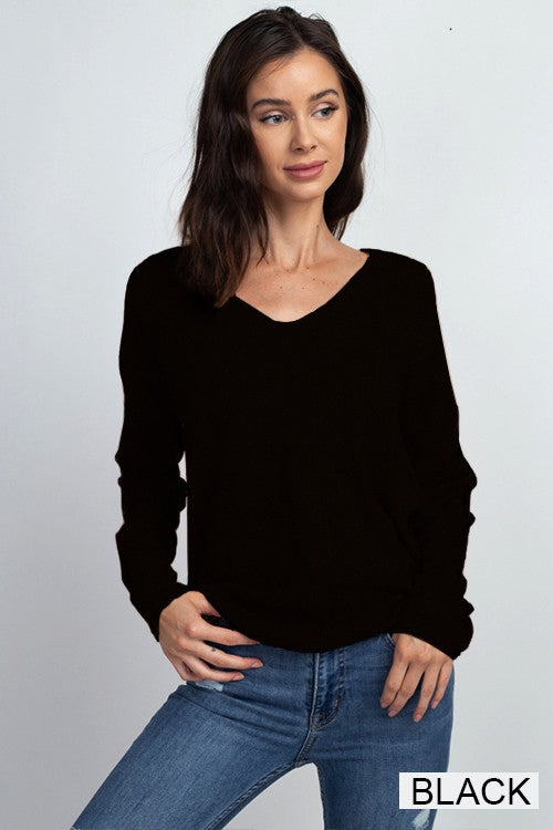 CLASSIC V-NECK PULLOVER SWEATER (BLACK)