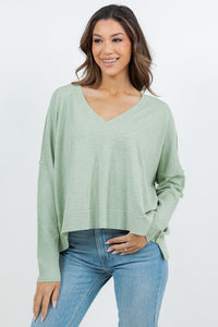 LOOSE PULLOVER V-NECK SWEATER (HTHR CELERY)