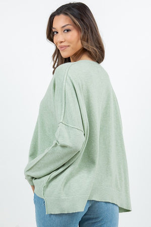 LOOSE PULLOVER V-NECK SWEATER (HTHR CELERY)