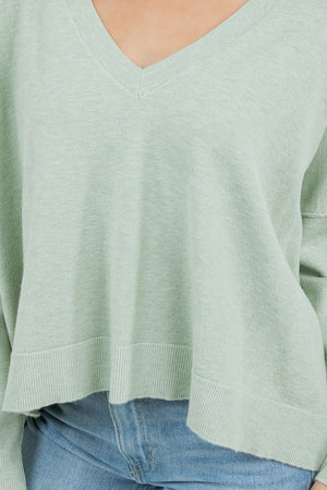 LOOSE PULLOVER V-NECK SWEATER (HTHR CELERY)