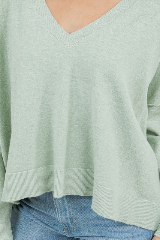 LOOSE PULLOVER V-NECK SWEATER (HTHR CELERY)