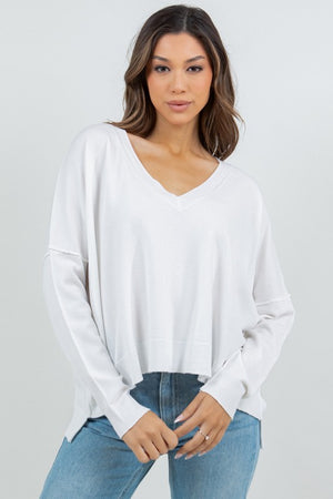 LOOSE PULLOVER V-NECK SWEATER (OFF WHITE)